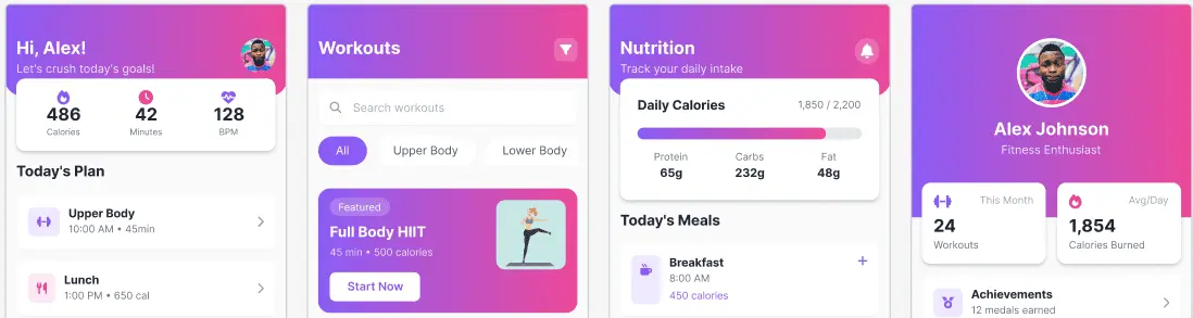 Fitness tracking app interface showcasing personalized workout plans and activity insights